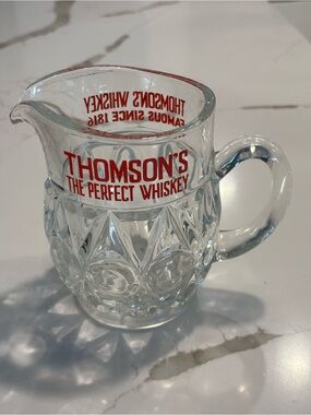 VTG THOMSON'S PERFECT WHISKEY PRESSED GLASS PUB JUG PITCHER ADVERTISING BARWARE